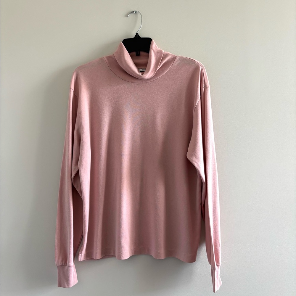 90s Vintage Lindsey Blake Turtleneck Top Pink Long Sleeve Cotton Knit Womens XL